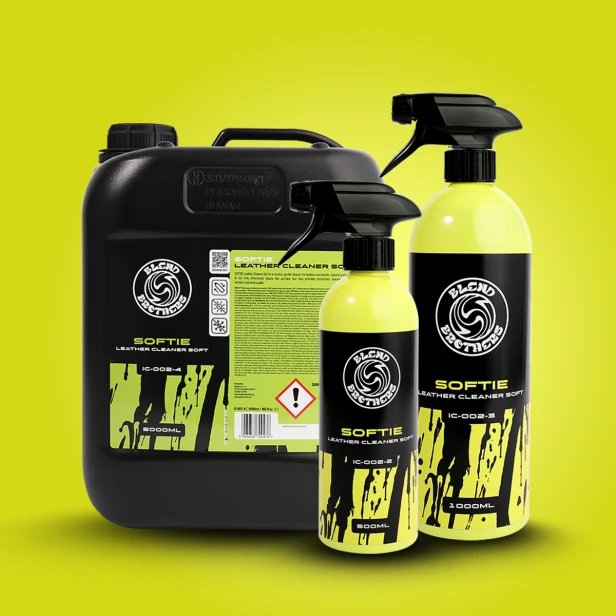 Zestaw produktów do skór Softie: butelki 500ml, 1000 ml oraz kanister 5L Blend Brothers.
