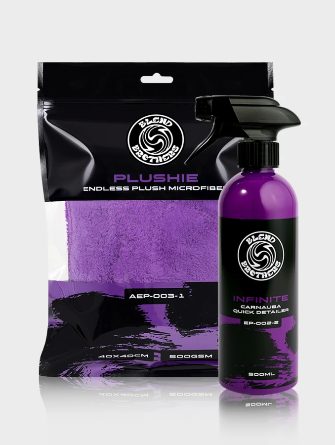 Quick detailer carnauba Infinite 500ml i mikrofibra Plushie do nabłyszczania lakieru auta.